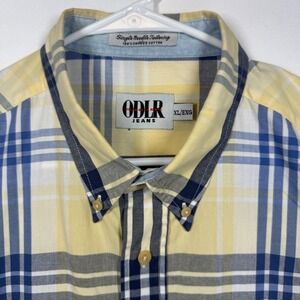 ODLR Oscar de la Renta Jeans Mens‎ XL Yellow Blue Plaid Button Down Shirt Y2K